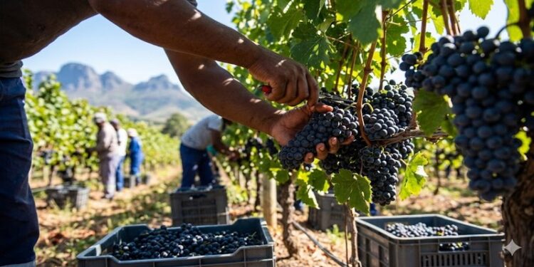Thu hoạch nho Pinotage thủ công